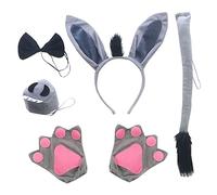 MIVAIUN Kit di accessori per costume da asino, set da 6 pezzi, per costume da asino, orecchie, guanti, papillon, coda, naso, per adulti, bambini, feste a tema, cosplay, compleanni, spettacoli di