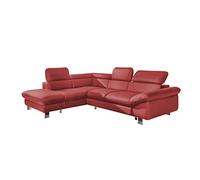 Mivano Divano angolare Driver dal design moderno, divano in pelle a forma di L, con pouf sinistro, con poggiatesta regolabili, 266 x 73 x 214, in similpelle rossa