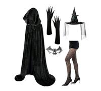 mivceklw Completo da , Mantello da , Mantello, Cappello, Guanti, Maschera in Pizzo e Calze per Cosplay, Matrimonio Gotico, Festa , Nero , Se référer au descriptif