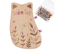 mivceklw Magnetic Pin Holder, Needle Organizer, Cartoon Clip Tray, Strong Magnet Base, Includes 100 Pins, for Sewing Tailoring Quilting Dressmaking, 8x5.6x1.5cm Iron Wood