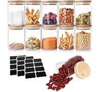 MIVIDE 12 Pezzi Barattoli di Cucina in Vetro con Coperchio in Bambù, Barattolo Vetro con Coperchio 250 ml, Barattoli Vetro per Caffè, Tè, Biscotti, Noci (Diametro 6.5 cm)