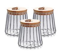 MIVIDE 3 Pezzi Barattoli in Vetro con Coperchio 700 ml, Barattolo Vetro con Coperchio in Bambù, Biscottiera Decorativi per Biscotti, Caramelle, Cereali, Frutta Secca