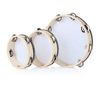 MIVIDE 3 Pezzi Tambourin, Tambourine In Legno, Tamburello Strumento Musicale per Accompagnamento di Canto (6pollici, 7pollici und 10pollici)