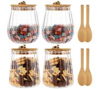 MIVIDE Barattoli in Vetro con Coperchio in Legno di Bambù, 650 ml, Rotondi e Triangolari, per Tè, Caffè, Spezie, Snack