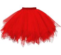 MIVORA Gonna da donna in tulle, 50, elasticizzata, da ballo, rockabilly, per cosplay, da sera, Colore: rosso, S/XL
