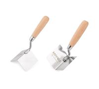 Mivos 2x Spatole Angolari Antiruggine 80 x 60 mm - Cazzuola Angolare Interna ed Esterna in Acciaio Inox - Cazzuola per Bordi Interni ed Esterni con Manico di Legno - Spatola Angolare per Stucco