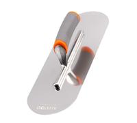 MIVOS Cazzuola in Acciaio inox - 375 x 130 mm - Mezzo Tondo - Impugnatura Ergonomica e Morbida - Tavola Lisciante per intonaco e Muratura - Disco Lisciatore - Made in Ue