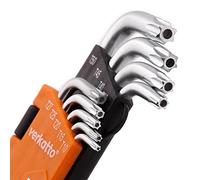 MIVOS Set di 9 Chiavi Torx, T10-T50, Stella I Set di Chiavi a Brugola I Lungo I Kit di Chiavi Torx Angolate, nel Supporto, Extra Resistente I Acciaio al Cromo Vanadio I Durezza: 52-56
