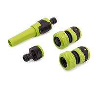 Mivos Set di Irrigazione con Collegamenti per Tubo da Giardino 3/4" (20mm) - 4 Pezzi - Spruzzare Ugello Regolabile - Raccordo Rubinetto - Connettore per Tubo - Acqua Stop - Giardino e Piante