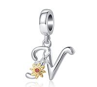 MiWangLing Ciondoli con lettera dalla A alla Z, 26 perline di girasole dell'alfabeto per collana braccialetto europeo, Metallo, Base