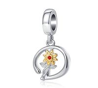 MiWangLing Ciondoli con lettera dalla A alla Z, 26 perline di girasole dell'alfabeto per collana braccialetto europeo, Metallo, Base
