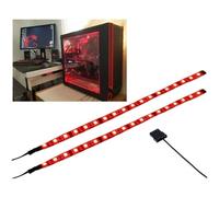 MIWATT DS - Striscia luminosa LED rossa per computer, con attacco Molex, 2 strisce LED per set di illuminazione per PC (30 cm)