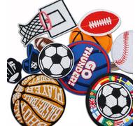 Miwind - 12 toppe a forma di pallone da basket, tennis, rugby, calcio, termoadesive, per jeans, vestiti, giacche, zaini, sciarpe, cucito, fai da te