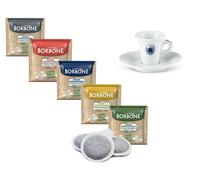 MIX 250 CIALDE Caffè Borbone MISCELE NERA ROSSA BLU ORO DEK + TAZZINA CON PIATTO