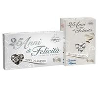 Mix Confetti + Cuoricini 25 Anni di Matrimonio Nozze d’Argento - Confetti alla Mandorla Argento e Cuoricini Mignon al Cioccolato Fondente - per crispo 1kg