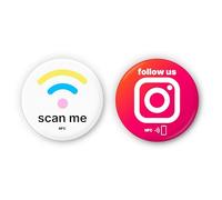 Mix-Set 1 X Scan Me & Instagram NFC Sticker - Smart Link Tags for Profile Sharing, websites, digital Cards & More - Rewritable - 3 cm Ø