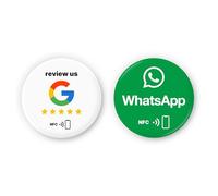 Mix Set English: 1 adesivo NFC per Google + 1 adesivo WhatsApp NFC - Self-Programmable, Reusable - 3M Adhesive - 3 cm Ø - Reviews & Instant Messaging Access
