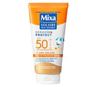 Mixa Solaire Skin Sensible - Mini Latte Cura Solare Altamente Alta Protezione SPF50+ UVA, UVA Lunghi, UVB - Pelli Fragili Neonati - Formato Viaggio - Ipoallergenico - Senza Profumo - 50 ml