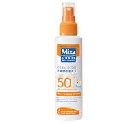 Mixa Spray solare per pelle sensibile, protezione SPF50+ UVA, UVA lunghi, UVB, pelli fragili per bambini, resistente all'acqua, anti-sabbia, ipoallergenico, senza profumo, 150 ml
