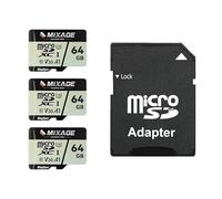 MIXAGE 3 Pack 64GB MicroSDXC Card with Adapter UHS-I U3/V30/A1/C10-175MB/s Read 110MB/s Write, 4K UHD Video Recording SD Memory Card for Smartphone, Gaming Console, Dash/Security & Sport Camera