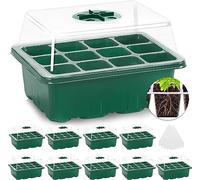 MIXC Semenzaio Vassoio Germinazione,10 Pezzi 120 Celle Mini Serra da Interno con Cupola di Umidità Regolabile Vassoi Semina per semi e piantine,Verde