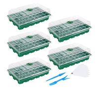 MIXC Semenzaio Vassoio Germinazione, 5 Pezzi 200 Celle Set di Mini Serra da Interno con Coperchio Ventilato Regolabile e Etichetta della Pianta per Semi e Piantine, Verde
