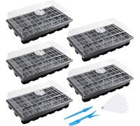 MIXC Semenzaio Vassoio Germinazione, 5 Pezzi 200 Celle Set di Mini Serra da Interno con Coperchio Ventilato Regolabile e Etichetta della Pianta per Semi e Piantine, Nero