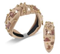 Mixcbe Cerchietto per capelli da donna, con nodo occidentale, marrone, con stivali da cowgirl, cappello da discoteca, con strass e strass, fascia larga con nodo superiore, accessorio per capelli alla