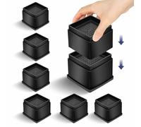 MixDora Rialzi per letto, 5 cm, quadrati, impilabili, antiscivolo, per sedie, divani, tavoli, set da 8 pezzi, nero (confezione da 8, 5,1 cm)