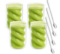 mixed24 Set di 4 bicchieri da 230 ml, a doppia parete, a spirale, con cucchiaio, per latte macchiato, caffè, tè, cocktail e dessert