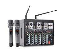 Mixer amplificato 7 canali 600W con Bluetooth e 2 microfoni wireless inclusi - 33x30x13 cm - Grigio e Nero