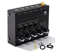 Mixer audio a 4 canali, mixer audio stereo, mixer attivo con cavo audio da 6,35 mm e adattatore da 3,5 mm a 6,35 mm, mixer audio stereo a 4 canali con 4 ingressi e 1 uscita per microfoni, chitarre