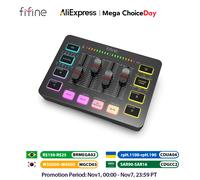 FIFINE Mixer Audio PC con Interfaccia XLR, RGB Streaming Gaming Audio Mixer, Controllo Individuale, Regolatore di Volume, Pulsante di Muto, Alimentazione Phantom 48V