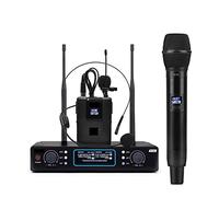 Mixer audio, Dual Way Transmitter UHF Wireless Microphone with Handheld + Bodypack + Lapel + Headset Mic for Karaoke Church Youtube