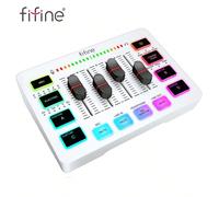 Mixer audio FIFINE, Mixer PC RGB per streaming e giochi con 4 canali/interfaccia microfono XLR/alimentazione phantom 48V/fader del volume/effetto sonoro personalizzato/pulsante muto, Mixer audio per p