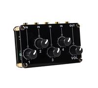 Mixer Audio Passivo Portatile a 4 Ingressi Nero, Controllo Volume | Design senza Batteria, Pcb e Acrilico, 4 Manopole Ingresso Indipendenti, Uscita Principale