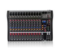 Mixer audio professionale a 12 canali, console stereo USB Bluetooth, display LCD per registrazione, DJ, palco, karaoke, live streaming, 48 V Phantom Power
