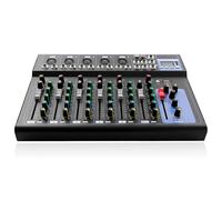 Mixer audio professionale a 7 canali con Bluetooth e USB, alimentazione phantom da 48 V, mixer con equalizzatore a 3 bande, 6 modalità musicali e alloggiamento in metallo, console audio DJ per