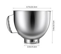 Mixer Bowl， Ciotola con testa inclinabile, 4,5-5 QT, compatibile con Kitchenaid Artisan 5KSM125, 5KSM150, 5KSM175, 5KSM7580, KSM150, RRK150, vetro ceramico,Stand Mixer(Stainless steel bowl)