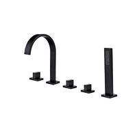 Mixer da doccia da bagno a 5 fori Imposta miscelatore da bagno a cascata a cascata Mixer da bagno con doccia portatile per bagno, cromo (nero A) Aqiong