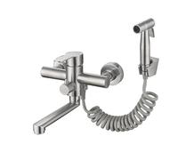 Mixer in Acciaio Inossidabile Spazzolato Parete con spruzzatore a Leva Singola Calda e Fredda spazzino Cucina Perfetta per cucine Moderne