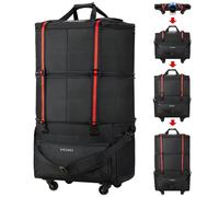 mixi Borsa da viaggio con ruote Borsa da viaggio pieghevole espandibile Borsa da viaggio pieghevole Borsa da viaggio con maniglia Valigia di grande capacità, nero, 11.81 inches x 19.68 inches x 4.72