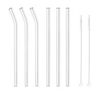 MIXIAO Glass Drinking Straws Clear 8.5" x 10 mm Set of 6 With 2 Cleaning Brush, Premium Glass Handmade - Healthy, Reusable, Eco Friendly, BPA Free, Very Sturdy - for Smoothie, Milkshake, Cocktail and