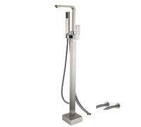 Mixing Hot And Cold Water Dual Control Standing Tub Faucet Shower Head High Flow Floor Standing Tub Faucet Shower Set with Hand Shower Wall Connection (Brushed Gold)