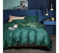 mixinni Set copripiumino king size, 100% cotone a fibre lunghe, motivo floreale con api e miele, 3 pezzi, con lacci e 2 federe, perfetto per lui e per lei, colore: verde scuro