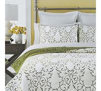 mixinni Set di 3 pezzi reversibile con motivo ricamato verde elegante cotone trapuntato con federe decorative ricamate morbido copriletto e set copriletto, king size