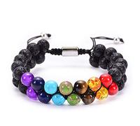 MIXIUJIEN Bracciale a doppia fila con occhio di tigre e pietra lavica, regolabile, a 2 strati, con perline in macramè, bracciale energia, regalo per uomo e donna, One Size, Nessuna pietra preziosa