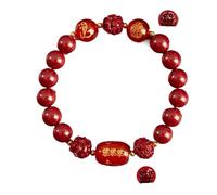 MIXIUJIEN Bracciale cinabro rosso con tre armonie e sei combinazioni, arenaria dorata, agata rossa, dio custode, charm zodiacale, Zijinsha Liuhexin 12mmpiece, Agata