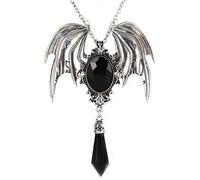 MIXIUJIEN Collana di cristallo a forma di ali di pipistrello, stile gotico, in argento, con cristallo blu e ossidiana nera, gioiello per Halloween, One Size, Agata