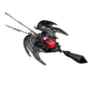 MIXIUJIEN Collana di cristallo a forma di ali di pipistrello, stile gotico, in argento, con cristallo blu e ossidiana nera, gioiello per Halloween, One Size, Agata